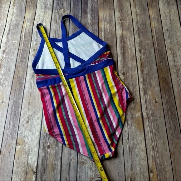 Calvin Klein Swimwear Rainbow Striped Teens Size 12/14 Strappy One Piece Blue - Picture 2 of 11
